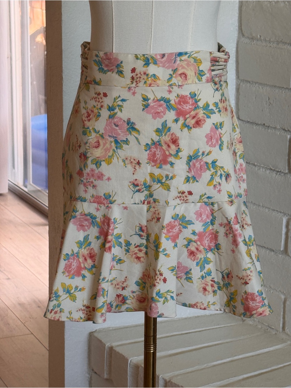 Zara Floral Romantic Cottage Core Cream Ruffle Hem Skirt - Picture 3 of 9